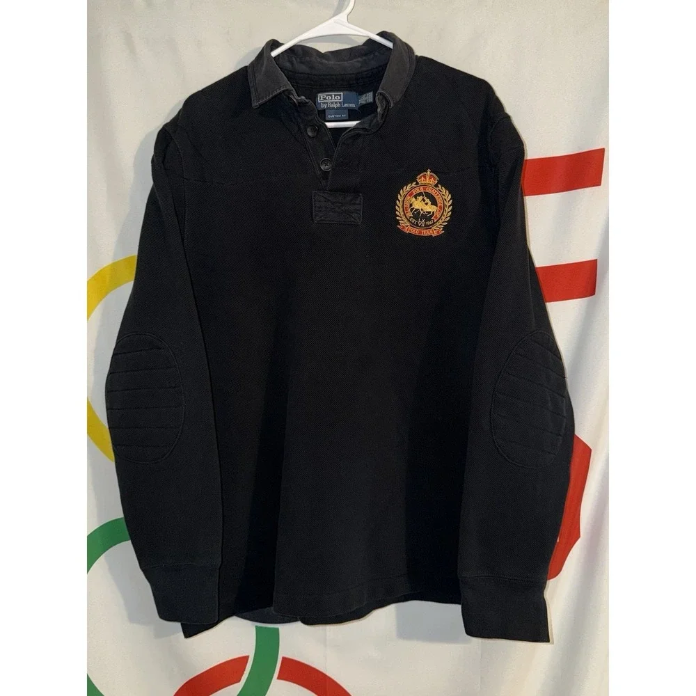 Vintage Polo Ralph Lauren Rugby Shirt XL Snow Challenge Cut Black Long Sleeve